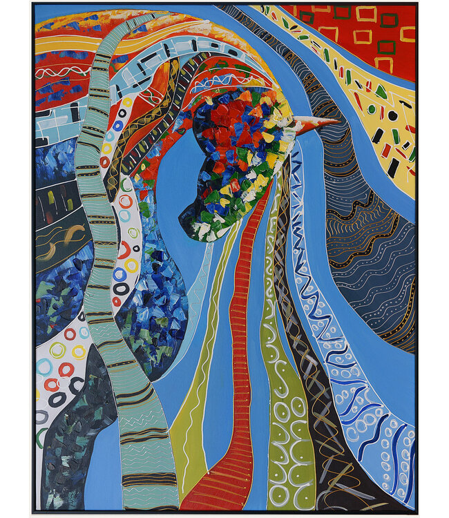 Peinture á l'Huile 100% Peint á La Main 3D Effect Relief Cadre Noir 90x120cm Cheval Multicolore