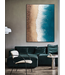 Pittura Ad Olio Dipinto a Mano 3D in Rilievo Cornice Nero 90x120cm Spiagga con Vere Pietre