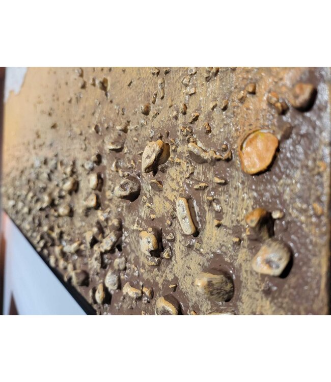 Pintura Al Óleo Cuadro Pintado a Mano 3D Efecto Relieve Marco Negro 90x120cm Playa con Piedras Reales