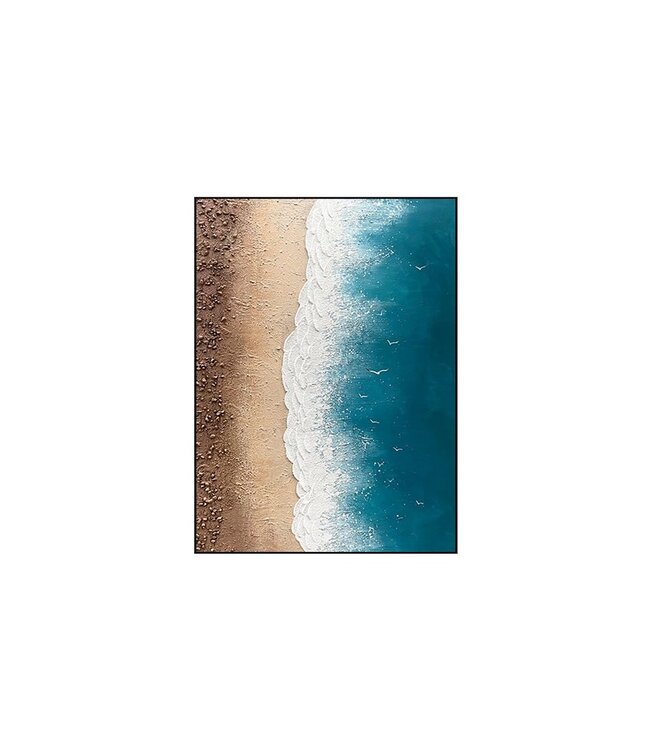 Oil Painting 100% Handpainted 3D Relief Effect Black Frame 90x120cm Beach with Real Stones