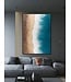 Pittura Ad Olio Dipinto a Mano 3D in Rilievo Cornice Nero 90x120cm Spiagga con Vere Pietre