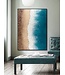 Pittura Ad Olio Dipinto a Mano 3D in Rilievo Cornice Nero 90x120cm Spiagga con Vere Pietre