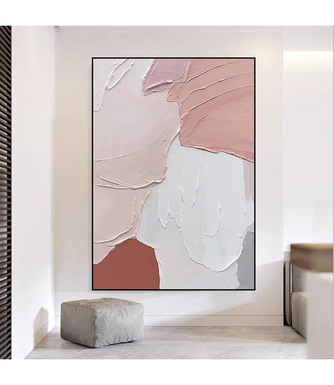 Pittura Ad Olio Dipinto a Mano 3D in Rilievo Cornice Nero 90x120cm Arte Astratta Rosa
