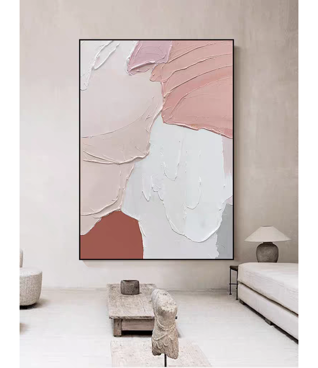 Oil Painting 100% Handpainted 3D Relief Effect Black Frame 90x120cm Abstract Art Pink