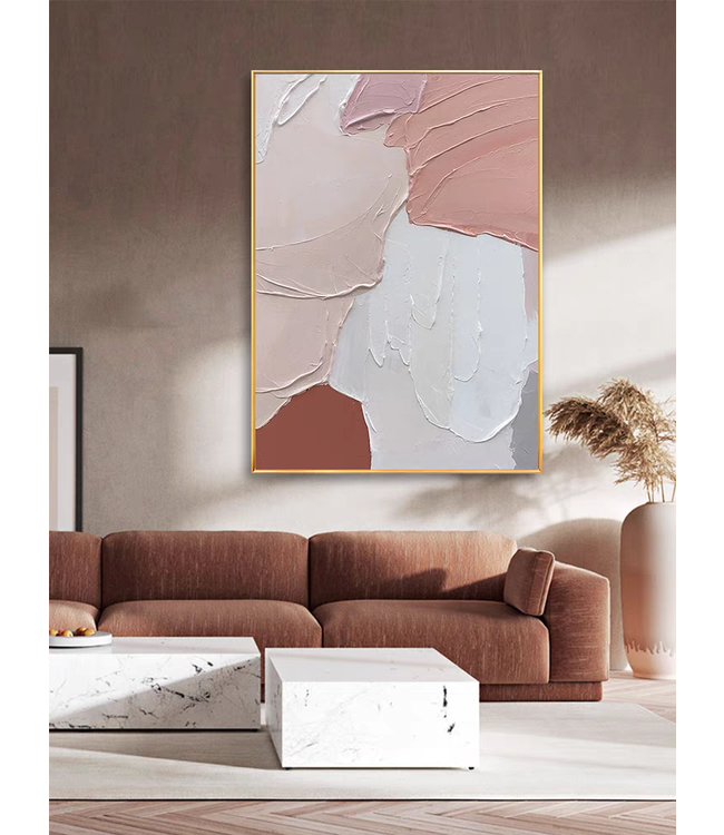 Pittura Ad Olio Dipinto a Mano 3D in Rilievo Cornice Nero 90x120cm Arte Astratta Rosa