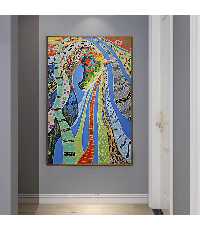 Pintura Al Óleo Cuadro Pintado a Mano 3D Efecto Relieve Marco Negro 90x120cm Caballo Multicolor