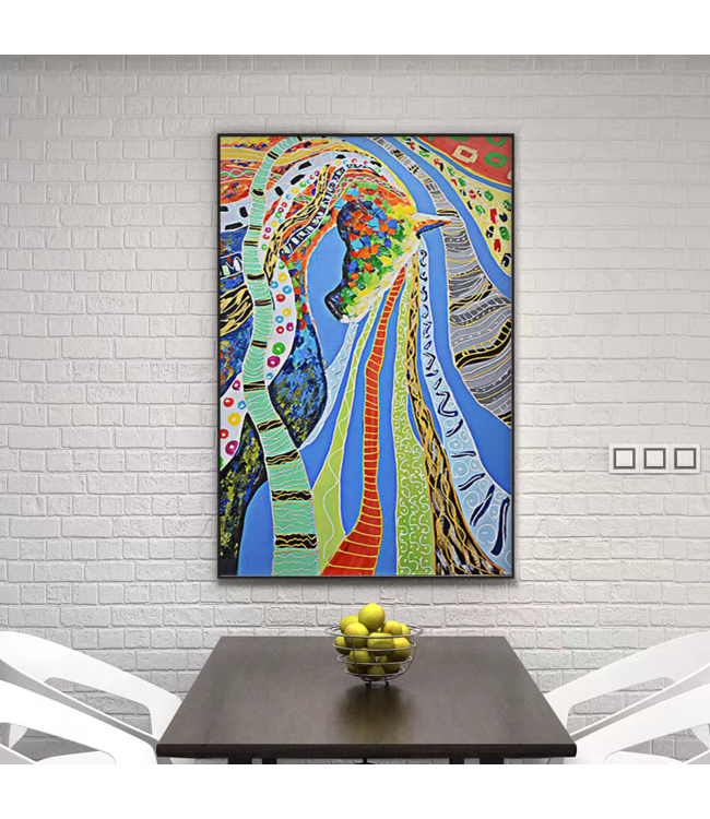 Oil Painting 100% Handpainted 3D Relief Effect Black Frame 90x120cm Horse Multicolour