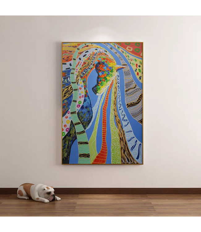 Pittura Ad Olio Dipinto a Mano 3D in Rilievo Cornice Nero 90x120cm Cavallo Multicolore