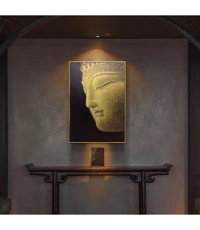 Pittura Ad Olio Intagliato a Mano 3D in Rilievo Cornice Nero 90x100cm Buddha