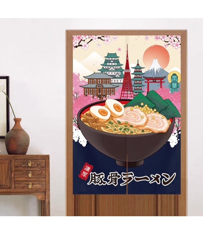 Noren Japoneses Ramen con Flores An80xAl130cm