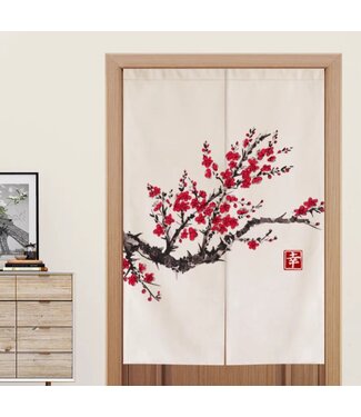 Fine Asianliving Japanse Noren Deurgordijn Kalligrafie Bloesems B80xH130cm