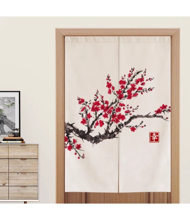 Noren Japonais Calligraphie Fleurs L80xH130cm