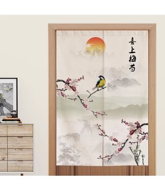 Fine Asianliving Japanse Noren Deurgordijn Vogel op Bloesems B80xH130cm