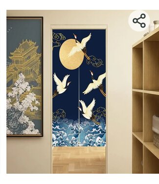 Fine Asianliving Japanse Noren Deurgordijn Kraanvogels Blauw B80xH130cm