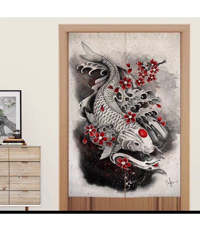 Noren Giapponese Pesce Koi Bianco L80xA130cm