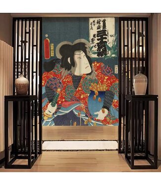 Fine Asianliving Noren Japonais Jiraiya et les Violettes Kunisada L80xH130cm