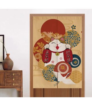 Fine Asianliving Noren Giapponese Lucky Cat Giallo L80xA130cm