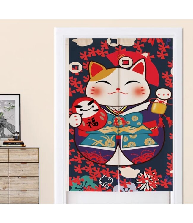 Japanische Noren Türvorhänge Lucky Cat mit Daruma B80xH130cm