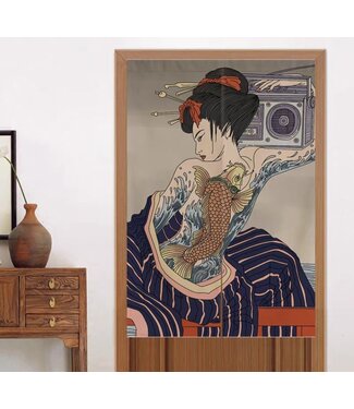 Fine Asianliving Noren Giapponese Donna Giapponese con Tatuaggio L80xA130cm