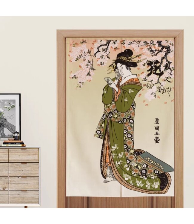 Japanische Noren Türvorhänge Japanische Frau im Grünen Kimono B80xH130cm