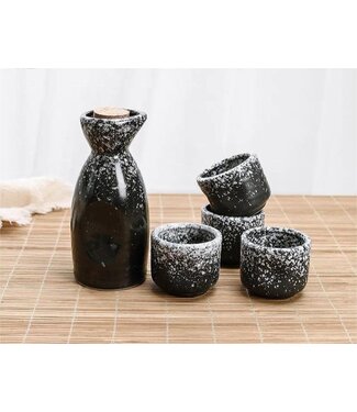 Fine Asianliving Sake Set Giftbox Zwart Wit Handgemaakt - Noriko Set/5