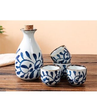 Fine Asianliving Sake Set Geschenkbox Blau Weiß Handgemacht - Michiyo Set/5