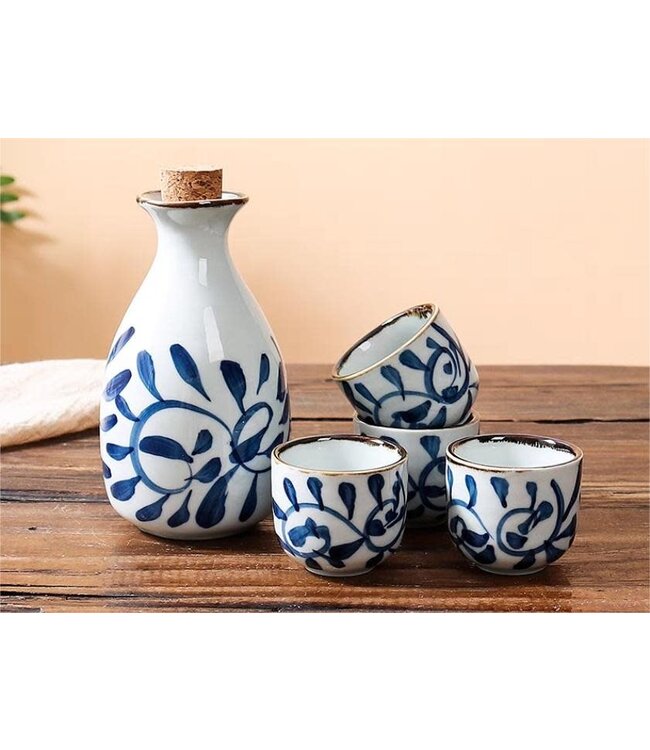 Sake Set Giftbox Blauw Wit Handgemaakt - Michiyo Set/5