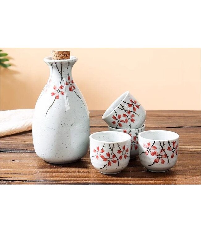 Sake Set Giftbox Red Sakura Handmade - Ohira Set/5