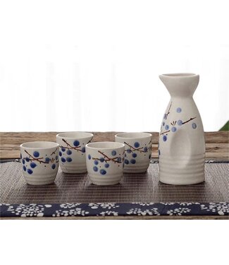 Fine Asianliving Sake Set Geschenkbox Weiß Blaue Blüten Handgemacht - Hayato Set/5