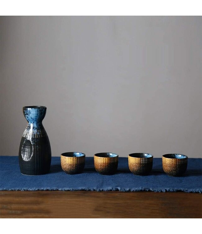 Sake Set in Confezione Regalo Blu Oro Fatto a Mano - Kazumi Set/5