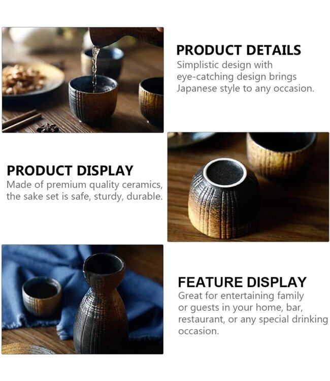 Service à Saké Coffret Cadeau Bleu Or Fait Main - Kazumi Ensemble/5