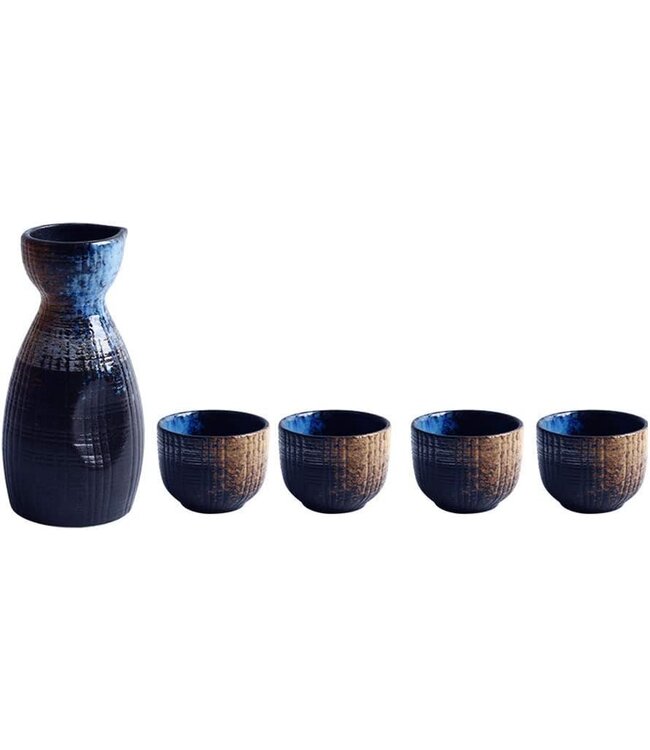 Sake Set in Confezione Regalo Blu Oro Fatto a Mano - Kazumi Set/5