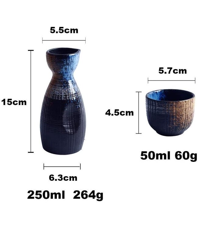 Sake Set Geschenkbox Blau Gold Handgemacht - Kazumi Set/5