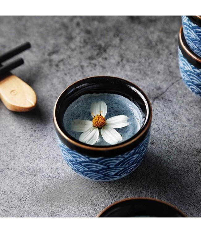 Sake Set in Confezione Regalo Blu Onde Fatto a Mano - Miyako Set/5