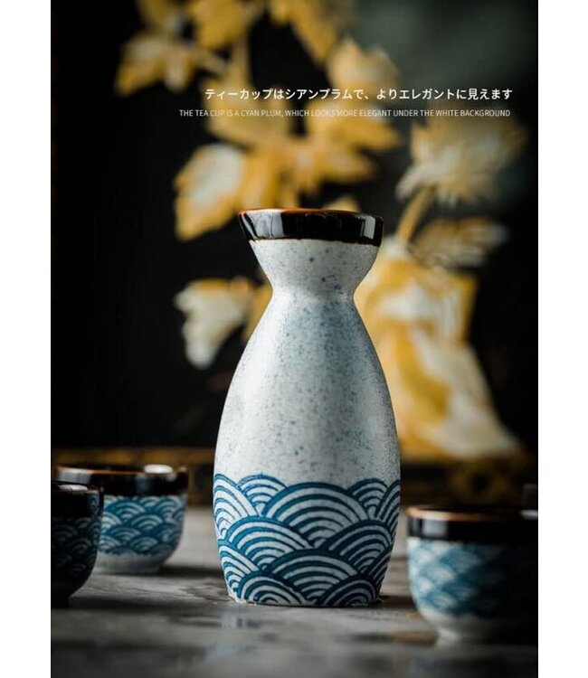 Sake Set in Confezione Regalo Blu Onde Fatto a Mano - Miyako Set/5