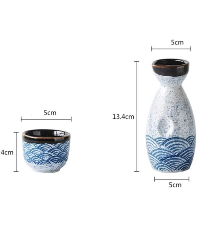 Sake Set in Confezione Regalo Blu Onde Fatto a Mano - Miyako Set/5