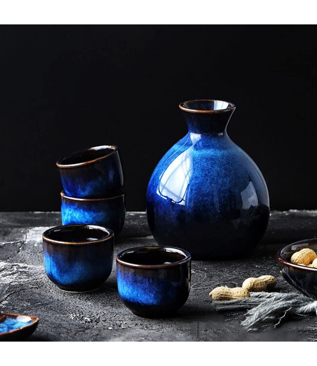 Sake Set Giftbox Blue Handmade - Hiraya Set/5