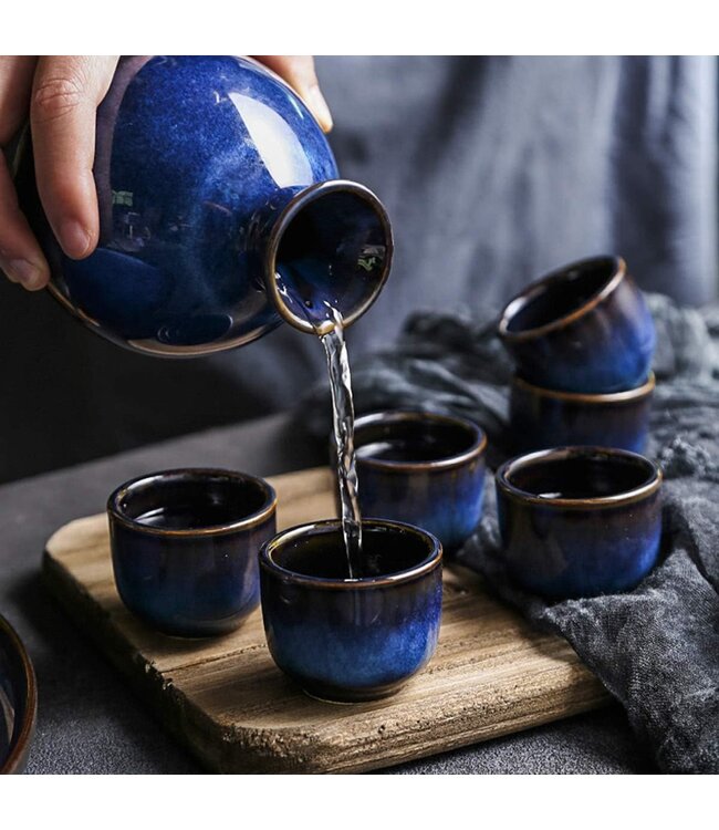 Sake Set Geschenkbox Blau Handgemacht - Hiraya Set/5