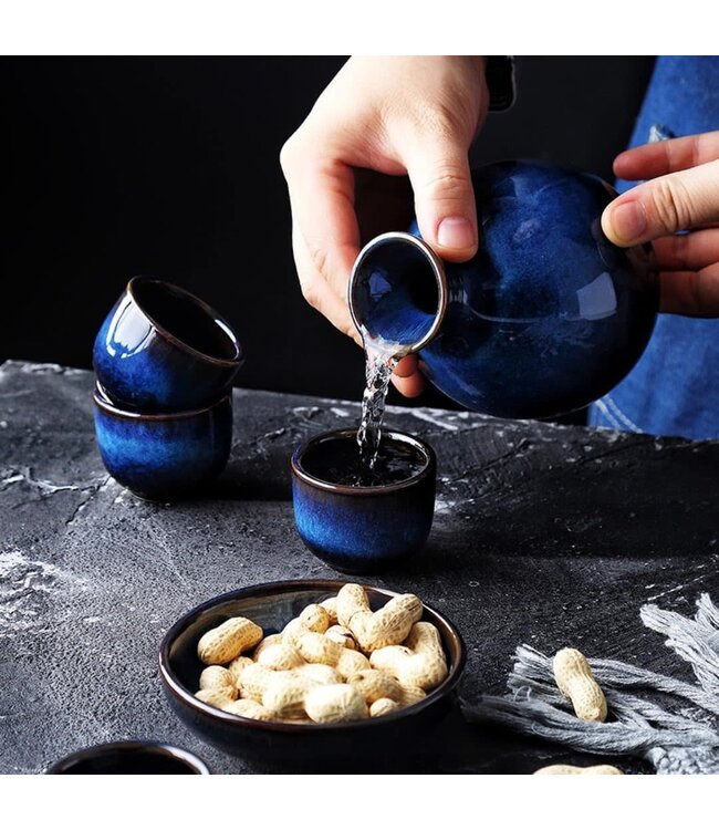 Sake Set in Confezione Regalo Blu Fatto a Mano - Hiraya Set/5