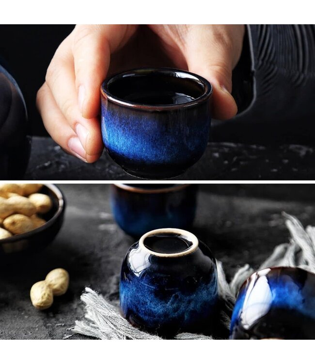 Sake Set Giftbox Blauw Handgemaakt - Hiraya Set/5