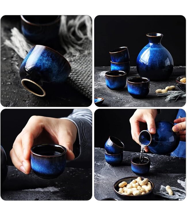 Service à Saké Coffret Cadeau Bleu Fait Main - Hiraya Ensemble/5