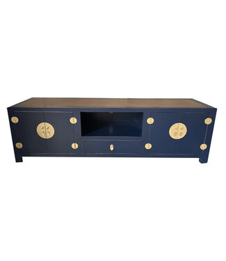 Fine Asianliving Mobile TV Cinese con Bambù Intrecciato Blu Notte L190xP56xA56cm