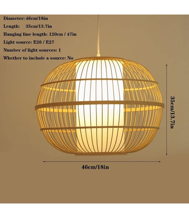 Bamboo Pendant Light Lampshade Handmade - Becca D46cm