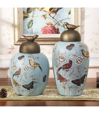 Fine Asianliving Chinese Gemberpot Blauw Porselein Vlinders Handgemaakt D23xH23cm