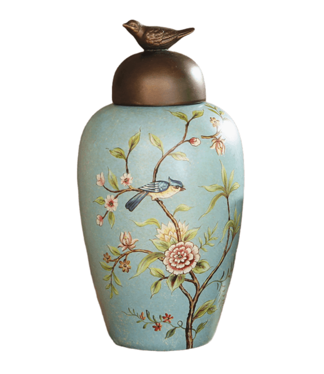 Chinese Gemberpot Blauw Porselein Vogels Handgemaakt D19xH36cm