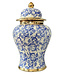 Chinese Ginger Jar Porcelain Blue White with Gold Accent Leaves Handmade D22xH40cm