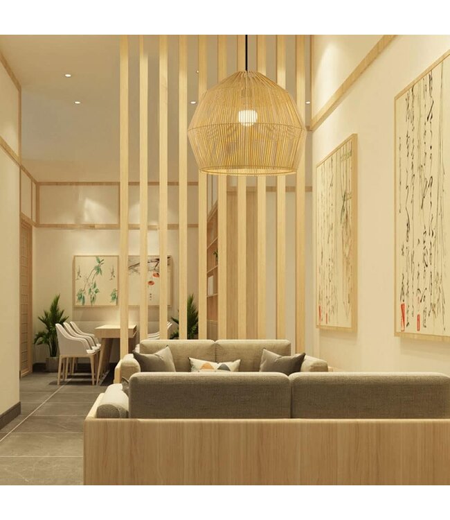 Bamboo Lampshade Pendant Light Handmade - Helene D62xH51cm