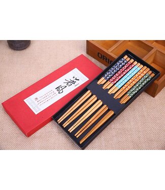 Fine Asianliving Chopsticks Set/5 Giftbox Coloured Flowers