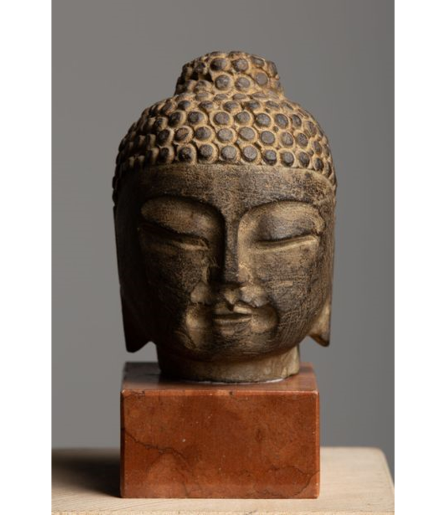 Testa di Buddha in Pietra Intagliata a Mano 15x25cm