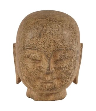 Fine Asianliving Buddha Stone Head Hand-Carved 10x10cm